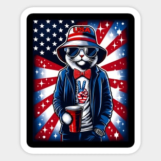 s Patriotic Usa Peace Cat 4Th Of July Sticker